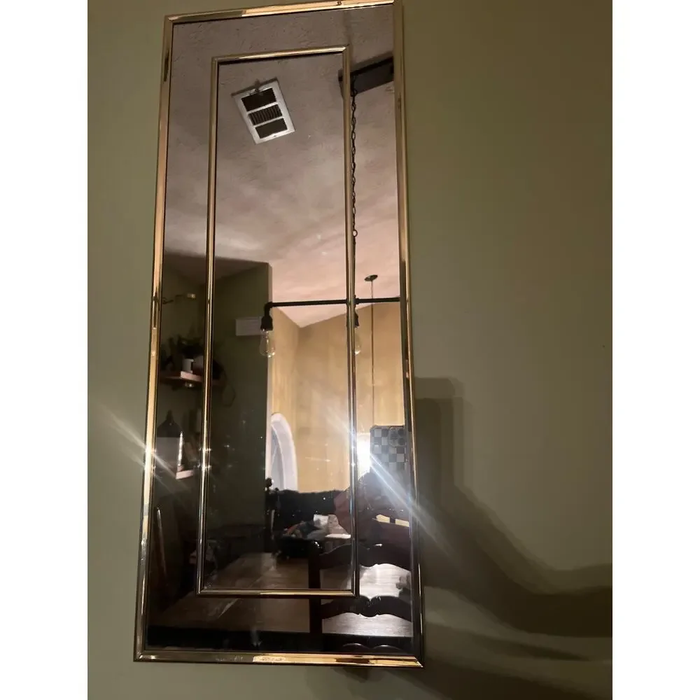 Vtg PAIR Hollywood Regency MCM Gold Framed Mirror 11x28” ‘80s Marsel #414